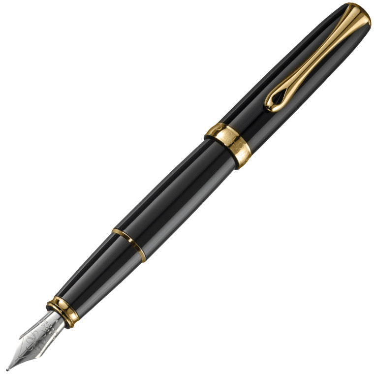 Diplomat Excellence A2 Black Lacquer with gold trim Fountain Pen, Extra Fine Nib