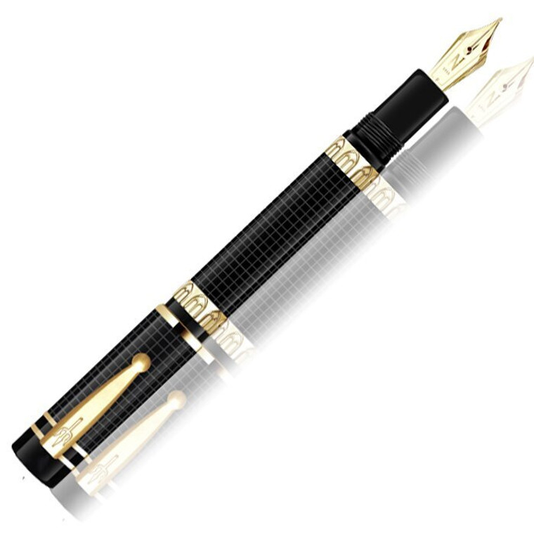 Nettuno 1911 Fountain pen, Petra Squares (black resin/gold plated trim), Medium nib