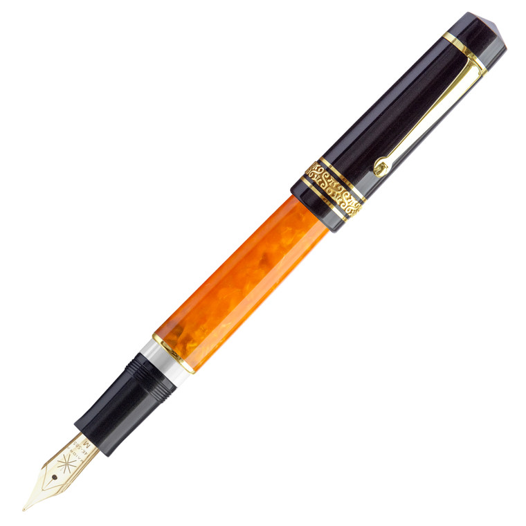 Maiora Mytho K ORIGINE (“ORIGIN” black and orange / sterling silver vermeil) fountain pen, 14K