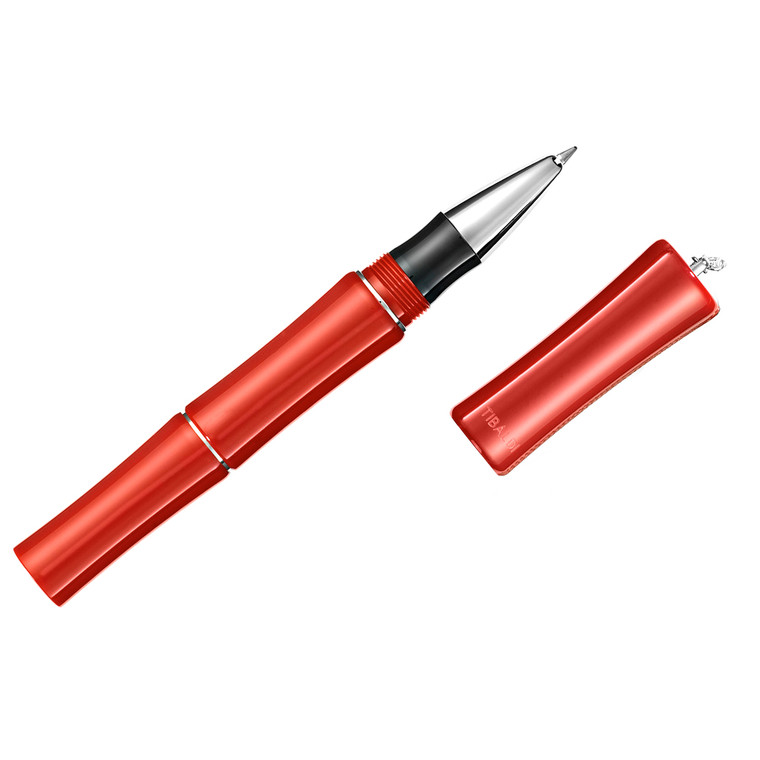 Tibaldi Bamboo Lipstick Red resin rollerball pen sterling silver No Tassel - Like New