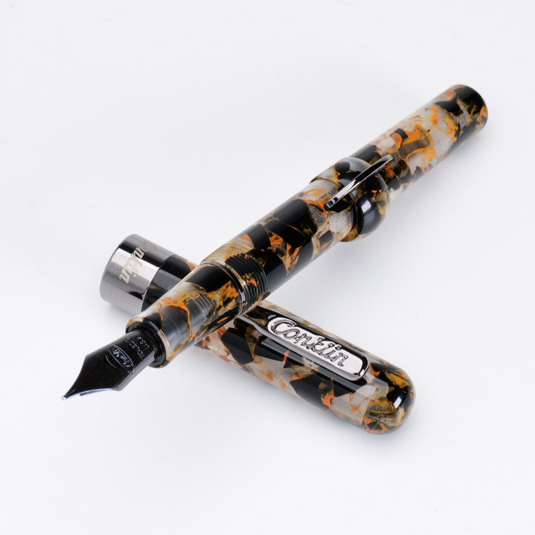 Conklin Mark Twain Crescent Filler Fountain Pen Orange Medley w/ Gunmetal Trim w/JoWo Nib
