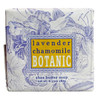 Closeup of the blue and white floral packaging of Harvest Array's Lavender and Chamomile Shea Butter 6.35 oz. soap.