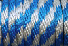Close up of the Blue and Silver Solid Braided Multifilament Polypropylene Rope