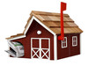 Burgundy and White Wooden Mailbox with Cedar Roof and Newspaper Holder