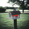 Dark gray and white Wooden Barn Mailbox on the post