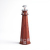 Handcrafted cedar lighthouse decor with working light and white trim for indoor or outdoor display