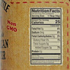 Nutrition facts label showing calories, carbohydrates, sugars, and serving size for the product.