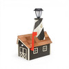 Black and White Wooden Lighthouse Mailbox with Cedar Roof and solar light.