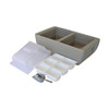 Greige Mist Dubler Party Cooler with lids, ice scoop, and 3 condiment trays. Made in the USA and available from Harvest Array.