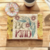 Shop Harvest Array's New collection of adorable Mug Rugs to protect your table or desk from coffee circle stains and crumbs like this "Be Kind" Mug Rug.