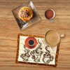 This  Mug Rug Features 3 Steaming Cups in brown embroidery. Great gift for coffee lovers, from Harvest Array