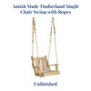 Rustic Amish made 24 inch Single Timberland Chair Swing, unfinished. Available to purchase online at harvestarray.com. Polypropylene ropes for hanging included.