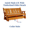 Amish Made 6 feet wide Timberland Glider Bench with Cedar Stain showing "Live Edges".  Order today online at Harvest Array.