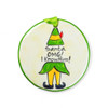 Round ceramic ornament with elf design and text 'Santa OMG! I Know Him!' from the Nola Watkins Collection, now at www.harvestarray.com.