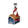 Red, White, and Blue Wooden Lighthouse Mailbox with Cedar Roof and Solar Light. Amish-made for Harvest Array