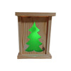Christmas Tree Rustic Wood LED Lantern with a C7 white LED 120 volt bulb and 6' cord included. For indoor/outdoor use.