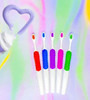 The Texture Grip child toothbrush is recommended for ages 6-10. It features .006″ extra soft & .007″ soft bristles on a 25-tuft head with a moons & stars rubber grip. 