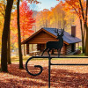 Metal Garden Flag Holder with Decorative Deer Emblem on top.