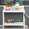 Potting Bench with 3 Shelves can be used for more than potting plants! Shown here in white as a beverage station on an outdoor deck.