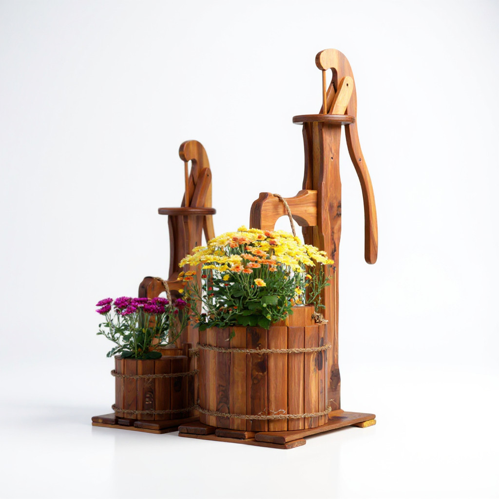 Amish Made Cedar Water Pump Planter | Made in USA Cedar Garden Planter |  Harvest Array