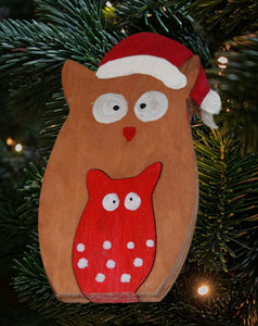 Handmade Two Nested Wooden Christmas Owls Christmas Decoration for Harvest Array