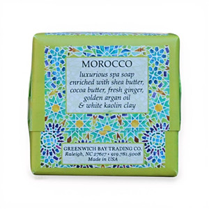 Close up of Morocco Mini Spa Soap label showing ingredients.