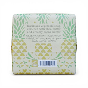 Pineapple Cocoa Butter vegetable soap back label.