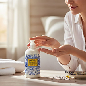 Luxurious Lavender Chamomile shea butter lotion by Greenwich Bay Trading can be purchase online at harvestarray.com