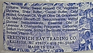 Lavender Chamomile Botanic Body Butter ingredients.