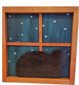 Black Kitty in the Window enjoying the starlight, Plaque.
