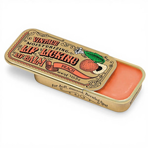 Peach Lip Licking Lip Balm in Vintage Slider Tins now available at Harvest Array
