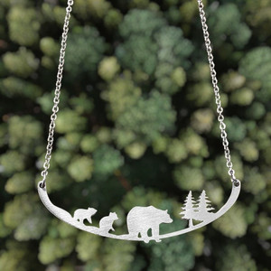 Bear with Two Cubs Stainless Steel Necklace