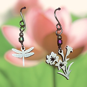 Dragonfly and Flowers Stainless Steel Earrings on Harvest Array
