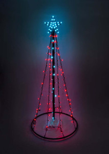 Outdoor LED Lighted Christmas Tree with Green Base and Orange and Purple Tree Lights