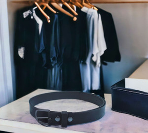 Matte Black 1 1/2 inch wide leather belt with various lengths available from 50-58 inches long.
