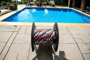 Orange, Blue, White & Black Solid Braided Multifilament Polypropylene Rope has many uses by swimming pools