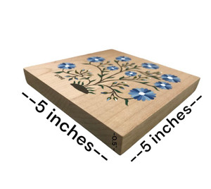 Handmade Wooden Folk Wall Art - Crewel Design 1765 on maple is 5"x5"x.5"