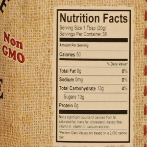 Nutrition facts for a 19 ounce jar of The Dutch Kettle Pineapple Jam for Harvest Array