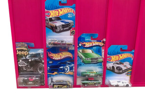 Pink board in use for the Custom Made Hanging Display for Die Cast Collectable Cars