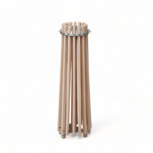 The 16 Arm Floor Standing Clothes Drying Rack is made of soft maple wood and metal parts are aluminum with stainless steel screws and hinges.