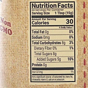 Nutrition facts label for The Dutch Kettle Cherry Butter highlighting calories, carbs, sugars, and serving size.