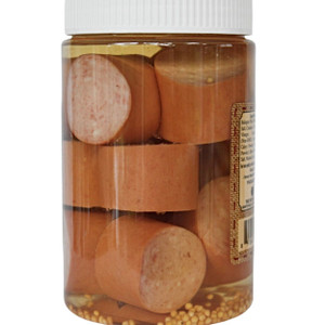 Close up of the New and Improved, Dutch Kettle Amish Home Style Mild Pickled Bologna. Available for online purchase only at Harvest Array.