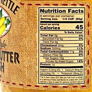 Nutrition Label for Bread & Butter Yellow Squash.
