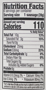 Dutch Kettle Amish Home Style Mild Pickled Sausage Nutritional Label