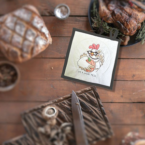 "I'm A Haunt Mess" Chicken Holding a Pumpkin Embroidered, Reversible Potholder/Hot Pad. Makes a cute gift from Harvest Array
