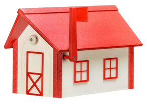 White and cardinal red poly mailbox