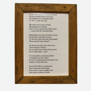 The story behind the Amish Crafted Cake Tester Broom.  (Not Included)