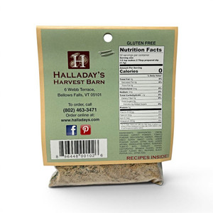 Halladay's Farm Market Vegetable Dip Mix and Cooking Blend back of packet with Ingredients and Nutrition Facts.