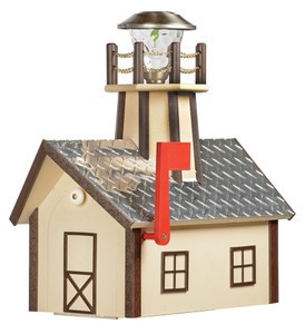 Ivory and Brown Deluxe Poly Mailboxes with Lighthouse and Diamond Plate Roof