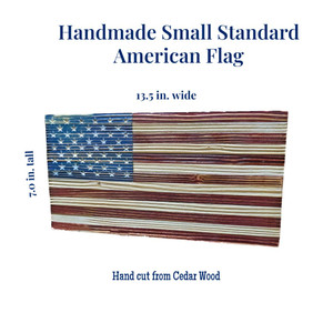 The small wooden USA flag is 13.5" x 7" It makes a great gift from Harvest Array.